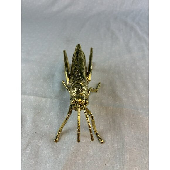 Decorative Gold Tone Metal Grasshopper Paperweight Desk Figurine 6" Accent - Picture 5 of 8